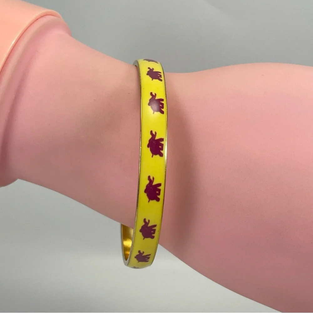 J. Crew Yellow Enamel Bangle Bracelet Lucky Elephant Gold Tone Boho Classic